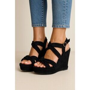 Maker's Shoes Women's Black Suede Platform Sandals Size 6 & 7 New